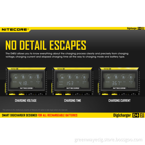 nitecore lcd charger D4 wholesale nitecore d4 intelligent charger for 18650 Li-ion battery vs xtar vc2